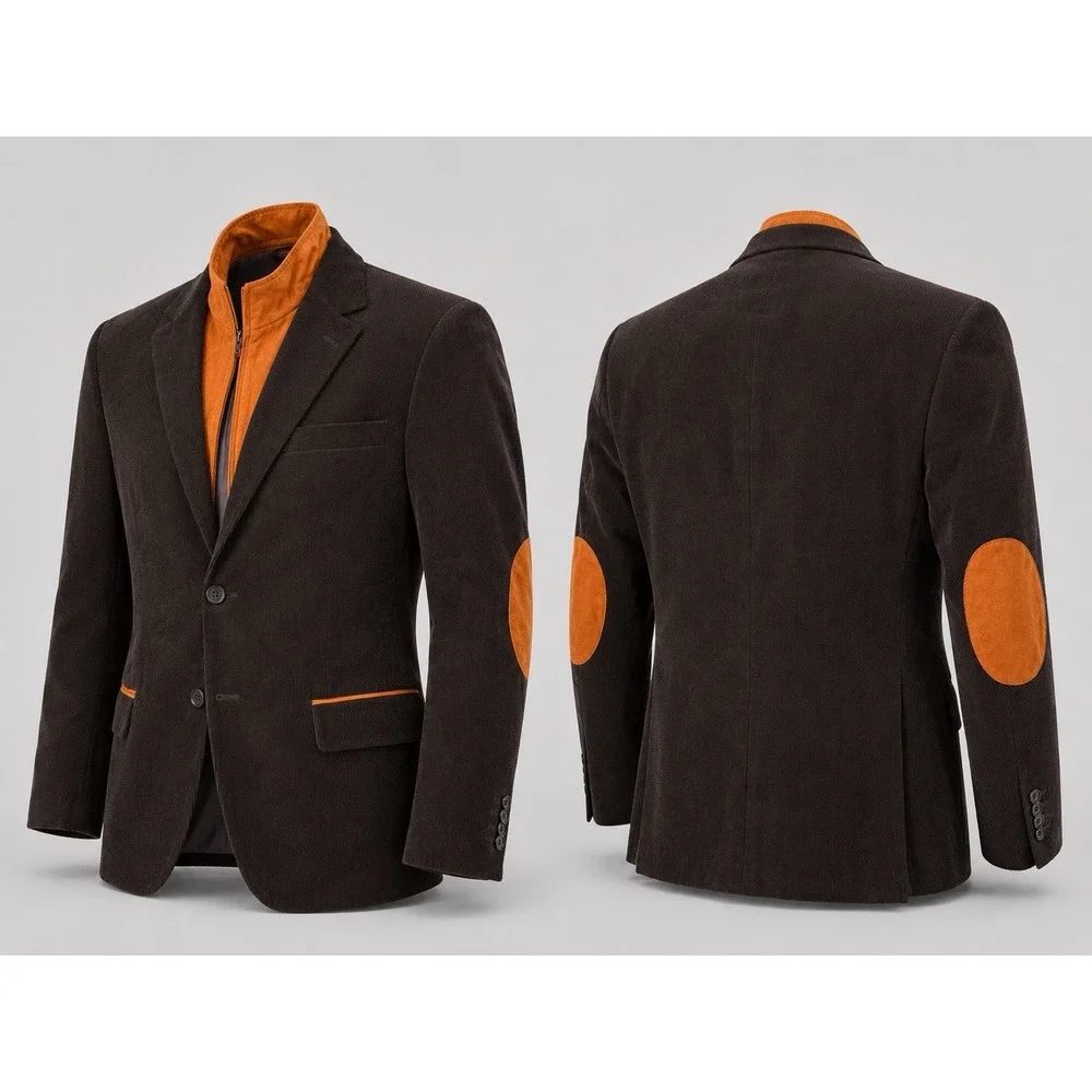 Linea Uomo Blazer Sport Coat Mens 42 XLong Brown  Corduroy Orange Accents